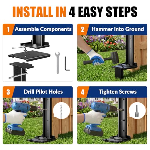 VANCASTLE Fence Post Repair Kit Adjustable, 2-Pack,Easy to Install, Black