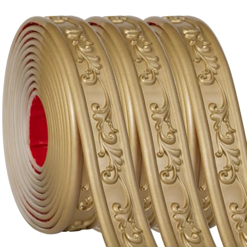 1.8" x 49.2FT Champagne Gold Peel and Stick Trim (3 Pack) - Wide Flexible PVC Molding Trim for Crown Molding, Baseboards, Mirror Frames & Large Space Wall Accents - color: 1.8" Champagne Gold,3 Rolls
