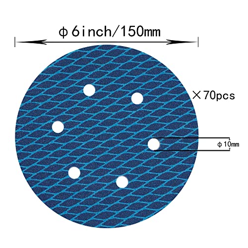 6 Inch 6 Hole Random Orbit Sander Sanding Discs, 80 Grit, 70 Pack - style: 6 inch 80 grit