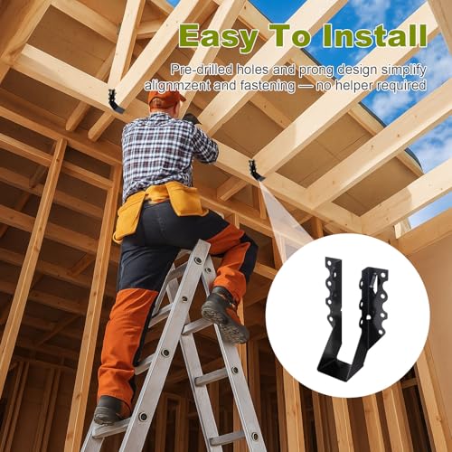 25 Pcs 2x6 Joist Hangers for Wood, 20 Gauge Black Powder Coating Face Mount Joist Hanger, Hurricane Tie Brackets for Deck, Floor, Ceiling, Roofs - size: 2" X 6"