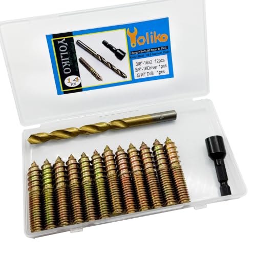 12Pack 3/8-16 x2Inch Hanger Bolts with Alloy-Steel Driver HSS Twist Drill Double Headed Bolts 3/8 Wood Dowel Screw Self-Tapping Hanger Bolts for Furniture