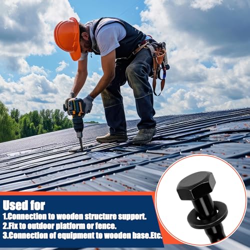 Tandefio 100 Pack 1/4''X 3'' Lag Bolts Screw with Washer Galvanized, Black - size: 1/4''x 3''