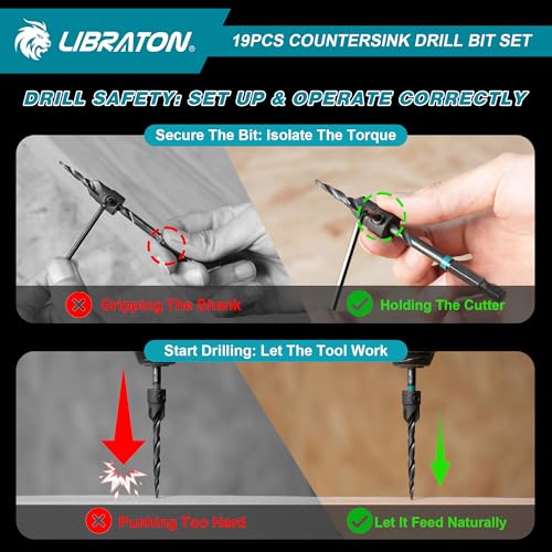LIBRATON Countersink Drill Bit Set, 19PCS Tapered Wood Drill Bit Set