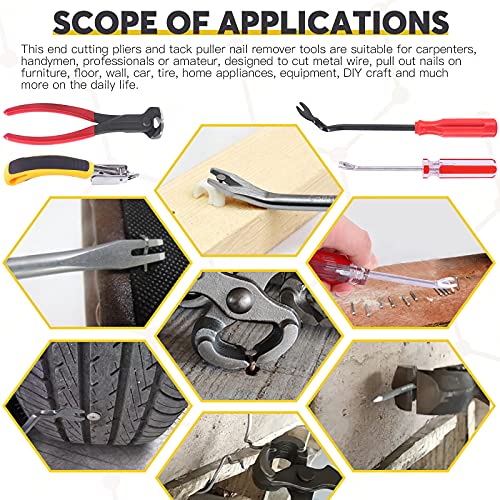 4Pcs Nail Puller and Staple Remover Tool Set, 7" End Cutting Pliers, Staple Puller, Tack Lifter, Fastener Remover, for Furniture Floor Wall Car Photo Frame