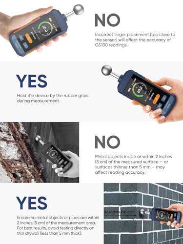 Pinless Moisture Meter for Wood, Walls & Drywall | Digital Moisture Meter, Firewood Moisture Tester & Concrete Reader | GS130 USB-C Rechargeable Humidity Tester