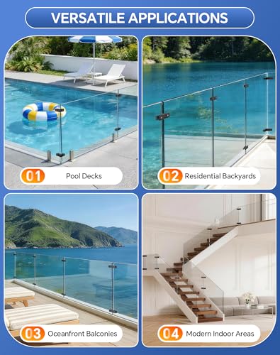 8 Pack Glass Clamp, 90 Degree Railing Clamp, 304 Stainless Steel Railing Clip for 3/8"-1/2" Thickness Glass, Double Sided Balustrade Bracket Holder for Fence, Deck - size: 8pack, style: 90 Degree