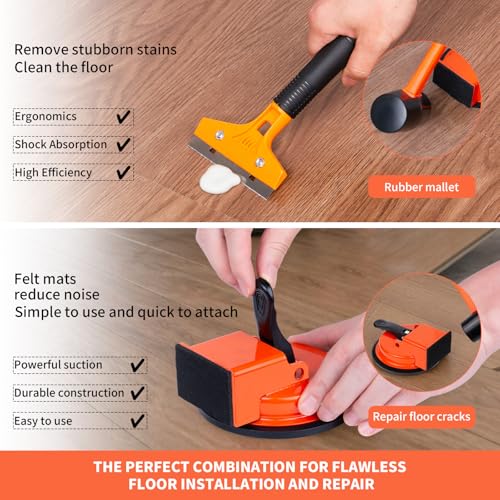 Floor Gap Fixer Tool Kit With Rubber Mallet & Cleaning Scraper,Enhanced Suction Cup Floor Suction Cup Tool, Laminate FloorGap RepairTool for Laminate, Wood, Tile & Vinyl Flooring