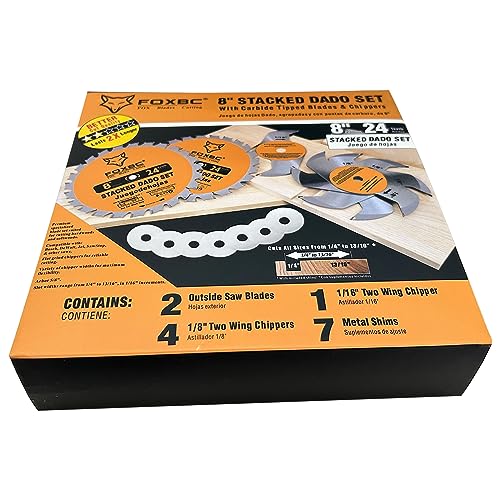 FOXBC 8" Carbide Stacking Dado Blade Set for SawStop, Jet, Dewalt, Bosch Saw - 14 Pieces