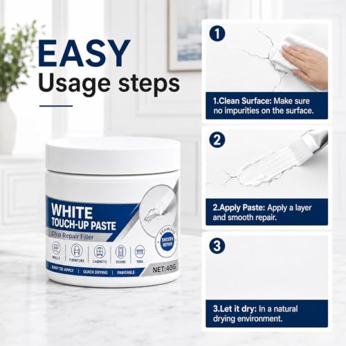 Compensai 2Pcs White Furniture Touch-Up Paste,Professional Wood Filler & Wall Repair Cream for Scratches for Furniture and Floor,Works on Tables,Cabinets & Wooden Floors