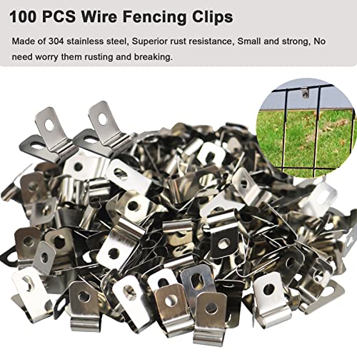 100 Pcs Fence Wire Clamps for 2-6 Gauge Wire Fencing, Stainless Steel Wire Clips Mount Welded Wire to Vinyl, Wood or Metal Fence - size: 100 Pcs Clamps (Pack of 1)