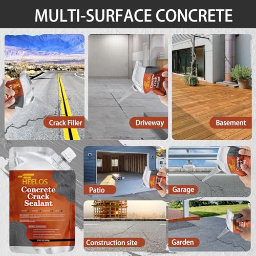 Concrete Crack Filler Self Leveling,6 Pack Slab Concrete Crack Sealant, High Elasticity Cement Crack Filler Repair Sealer, Waterproof Sealing Caulking Adhesive for Driveway, Patio, Sidewalk(Grey) - color: grey