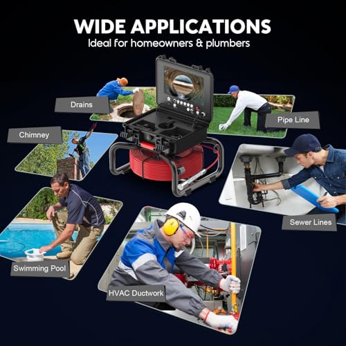 Anysun Sewer Camera with 512Hz Sonde, Self Leveling, Microphone, Distance Counter, 165Ft Pipe Inspection Camera with DVR & Battery Indicator, 9'' 1080P IPS Monitor, IP68 Waterproof, 16GB Card - size: 165Ft/50M, 512Hz Sonde