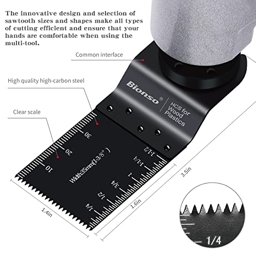Bionso 55PCS Oscillating Saw Blades, Professional Universal Titanium Multitool Blades for Wood Plastics Metal, Quick Release Multi Tool Kits Fit Dewalt Ryobi Milwaukee Rockwell Fein Makita