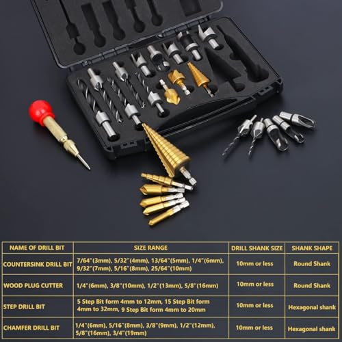 26 Pack Woodworking Chamfer Drilling Tools,6 Countersink Drill Bit - color: 26-Pack Style