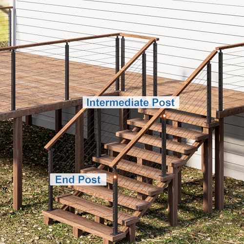 2 Pack 36inch Cable Railing Post Adjustable Angle Cable End Post Stainless Steel Deck Railing Post, Black - color: Black, style: End Post