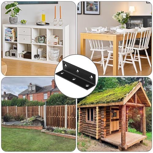 20 PCS Black Steel Corner Brackets 4 x 1 inch L Shaped Metal Angle Bracket with Screws, 100 MM 4 Inch Heavy Duty Corner Brace for Wood Furniture Rails, Bookshelf, Cabinet - size: 100x25MM