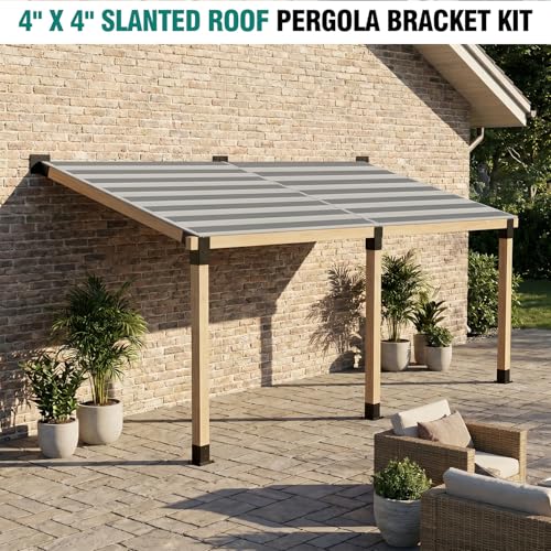 15° Pergola Brackets, 2 Pack Slanted Roof Woodworks Pergola Kit for 4x4'' - size: 2P 15° 3-Way Bracket +2P 15° Base +2P Base