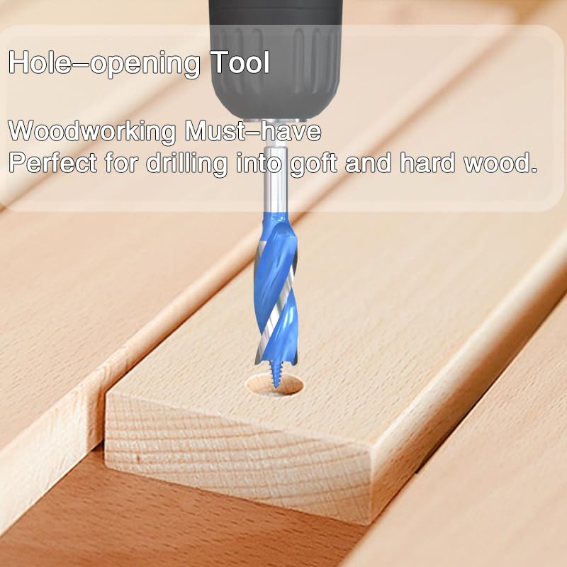 6PCS Auger Drill Bit Set for Wood - Sizes 1/2", 5/8", 3/4", 7/8", 1" & 1-1/8" - Hex Shank Quick Change Auger Bits for Hardwood, Softwood, Plastic - Impact Ready