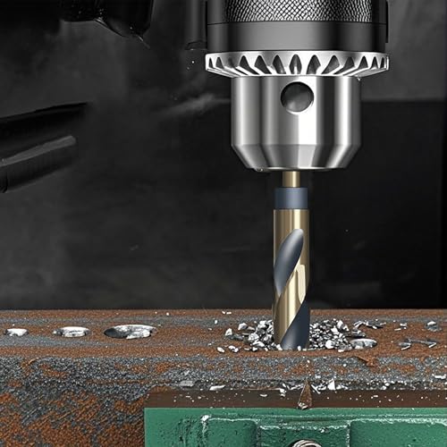 HUHAO 19/32" Reduced Shank Twist Drill Bits, High Speed Steel Drill Bit with 10mm (3/8") Shank,Gold and Black Coated Drilling Bit for Hard Wood,Mild Steel,Metal and Other Sheet Metal - size: 15mm*10mm