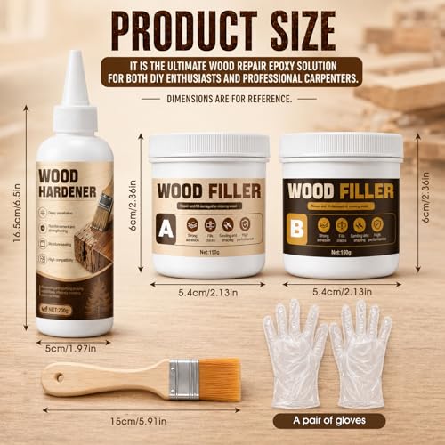 JAOJAO 300g Wood Epoxy Filler and 200ml Wood Hardener for Rotted Wood