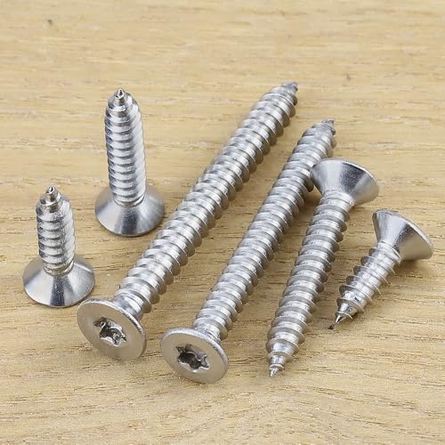 #4 x 1/4" Flat Head Torx Drive Self Tapping Screws for Wood and Sheet Metal, 304 Stainless Steel 18-8, Corrosion Resistant Countersunk Star Drive Head Screws, Pack of 100 - size: #4 x 1/4"