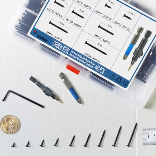 440PCS Wood Screws Assortment Kit, #4 Self Tapping Screw Set (9 Sizes) - size: CSQ235 M3