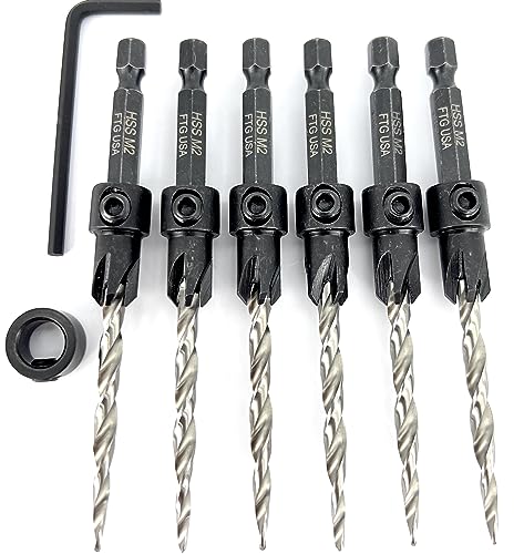 FTG USA 6 Pc #10 (3/16") Countersink Drill Bit Set with Tapered Drill Bits - size: #10, style: Same Sort 6 Pc