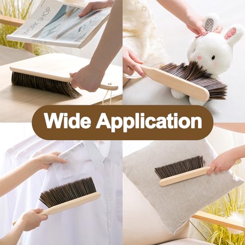 2 Pieces Wooden Dust Brush Hand Broom, Bench Brushes with Bristles, Handle Hair Brushes for Counter Bed Sofa Car Fireplace Household Woodworking Cleaning (Brown) - color: Brown