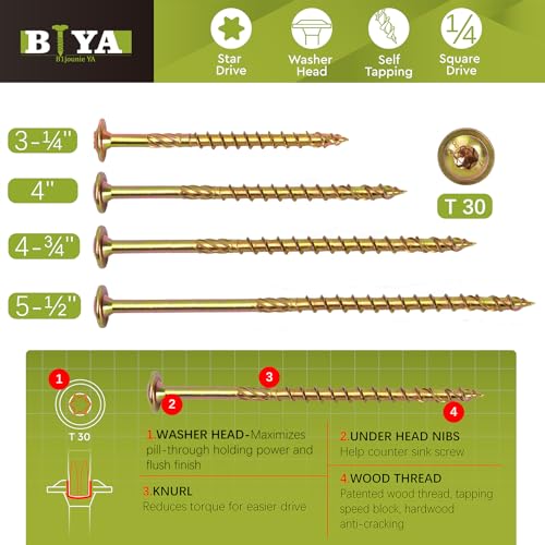 Structural Lag Screws 1/4" x 4" 100PCS Heavy Duty Wood Screws - size: 1/4" x 4" - 100 SCREW COUNT