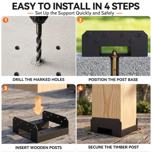 8x8 Post Base 4 Pack, Adjustable Deck Post Support, Fits 7.5'' x 7.5'' Wood - size: 8x8