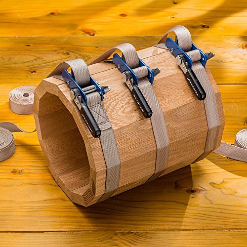 Rockler Band Clamps Woodworking - Longer, Durable 1”x15” Quick Grip Clamps & Permanently Attached Ratchet Handle - Non-Stretch Band Strap Clamp w/Herringbone Weave for Oddly Shaped Objects