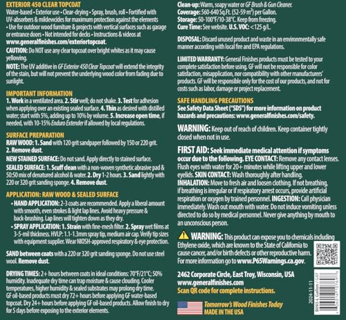 General Finishes Exterior 450 Water Based Topcoat, 1 Gallon, Flat - color: Flat, size: 1 Gallon