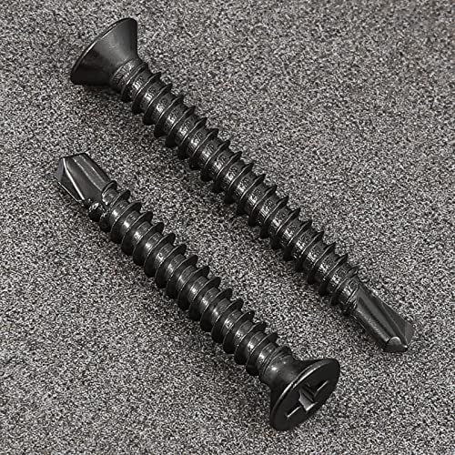 Wensilon(200pcs)#8×1-1/2”for Sheet Metal Self-Tapping Screws 410 Black Stainless Steel Flat Head High-Strength Quick self-Drilling Screws - color: Black, size: #8X1-1/2"