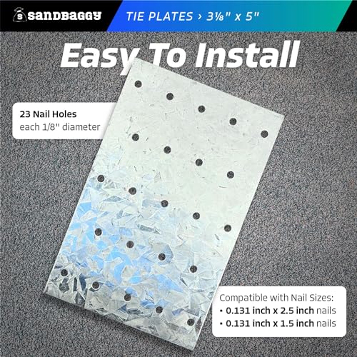 Sandbaggy Tie Plate for Wood (3-1/8" x 5") - Hot Dipped Galvanized Steel - 20 Gauge - 23 Nail Holes (Similar to Simpson Strong-Tie TP35) (3.125" x 5", 1)