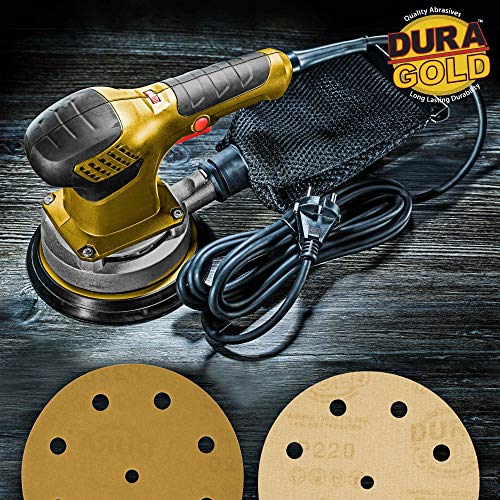 Dura-Gold 5" Gold Sanding Discs, 220 Grit, Box of 50, 9 Hole Pattern, H & L - size: 220-Grit