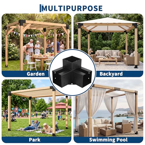 6x6 Pergola Bracket Kit , 4pcs 3-Way Right Angle Corner Bracket, Heavy Duty Powder-Coated Corner Bracket DIY Shed Kit, for Gazebo, Patio Backyard Garden, Fits Actual 5.7" x 5.7" Wood - size: 4PC 3-Way(6*6)