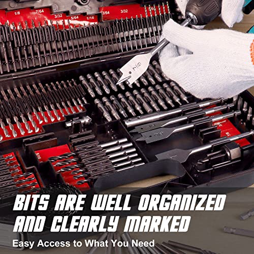 COMOWARE 246 Pcs Drill Bit Set with Case for Wood, Metal, Masonry, Cement and Screwdriver Bits - color: 246 Pcs-Red