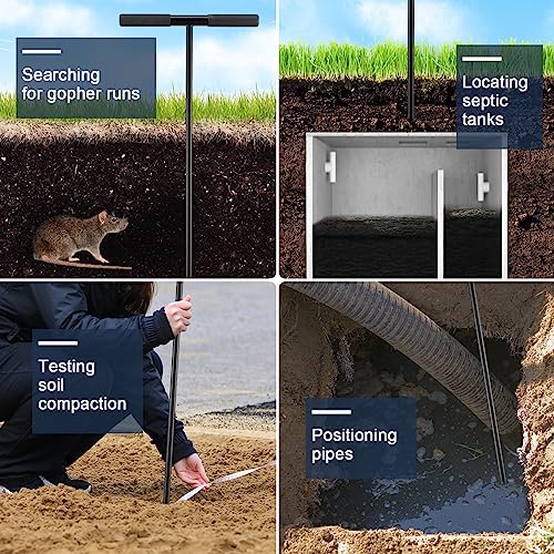 COCONUT Soil Probe Rod, 48 Inch Metal Septic Tank Locator Tool Ground Probe Rod for Soil Compaction, Locating Underground Pipes and Gopher Runs, Gardening