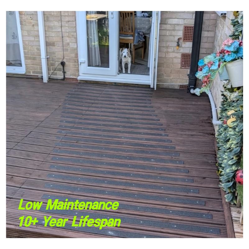 Anti-Slip Decking Strips - Pack of 5 (16" x 2") Heavy Duty GRP Non-Slip Treads for Outdoor Steps, Ramps & Decks - Weatherproof, Easy to Install, Long Lasting Safety Grip (Black) - color: Black