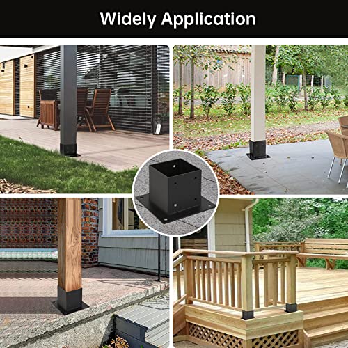 4×4 Post Base, Deck Post Brackets,Inner Size 3.5"x3.5" Thick Steel Fence Post Anchor Base,Heavy Duty Metal Black Powder Coated,for Supports Porch Railing Post Holders Pergola Brackets Kit - size: 1Pack Post Base 4x4"
