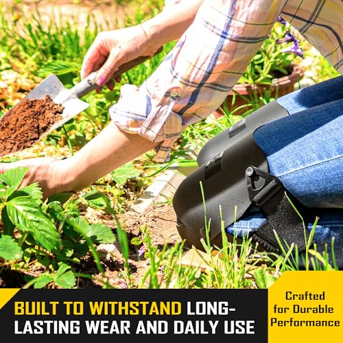 COOLJOB Heavy Duty Knee Pads with Anti-slip Strong Double Straps, Safety Work Knee Pads with Foam Padding for Men Women, Ideal for Gardening Construction Home Improvement, 1 Pair, Black/Yellow - color: Yellow