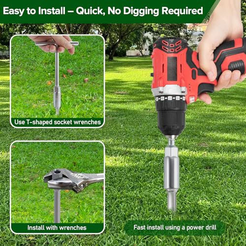 Swing Set Anchors 20" – Heavy Duty Ground Anchors Screw in with L-Brackets & Drill Adapter, Fully Welded Spiral Earth Anchor for Storage Sheds, Trampoline, Fence, Carports - size: 2 Pack