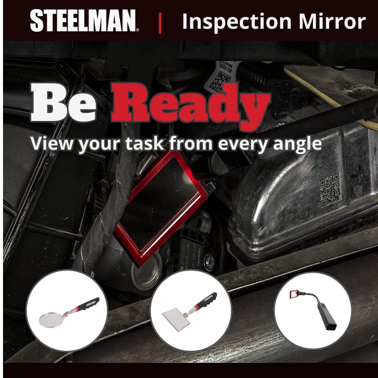 Steelman 21-Inch Telescoping Auto Inspection Mirror, Articulating 1 x 2-Inch Rounded Rectangular Mirror, Pocket Clip, Plated Brass - size: 21 inches