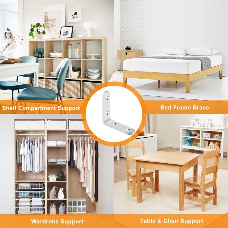 LuckIn 20-Pack Corner Brace 2.5" x 2.5", Heavy Duty Brushed Stainless Steel Thick L Brackets, Joint Right Angle Brackets with Screws for Wood Tables, Dressers, Chairs and Shelves