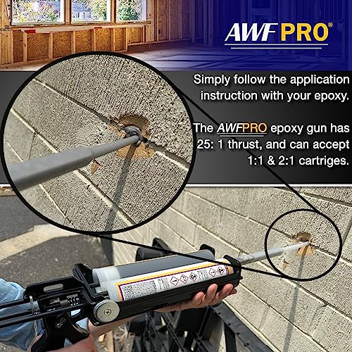 AWF-PRO Epoxy Gun & Thickened, Non-Sag, Wood Repair Epoxy Adhesive (450 mL) for Rot Repair, Structural Bonding, Filling, & Sealing Wood, Fiberglass, Concrete, & More