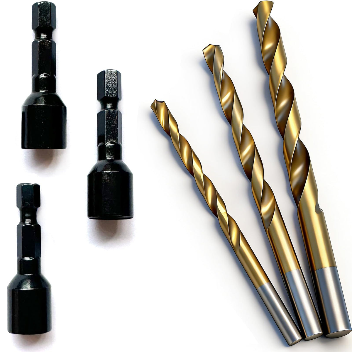 3 Set(6pcs) Hanger Bolt Driver and Drill,3Sizes Alloy-Steel Driver HSS Twist Drill for 1/4"-20 5/16"-18 3/8"-16 Double Headed Wood Screws Fully All Threaded Rod,Threaded Insert Hexagon Head Bits - size: Driver&Drill 1/4"+5/16"+3/8"