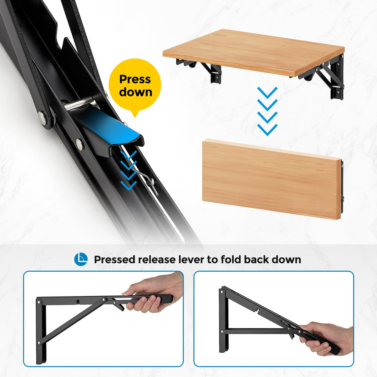 Matte Black Folding Shelf Brackets, 6 Inch, 2 Pack - size: 6 Inch