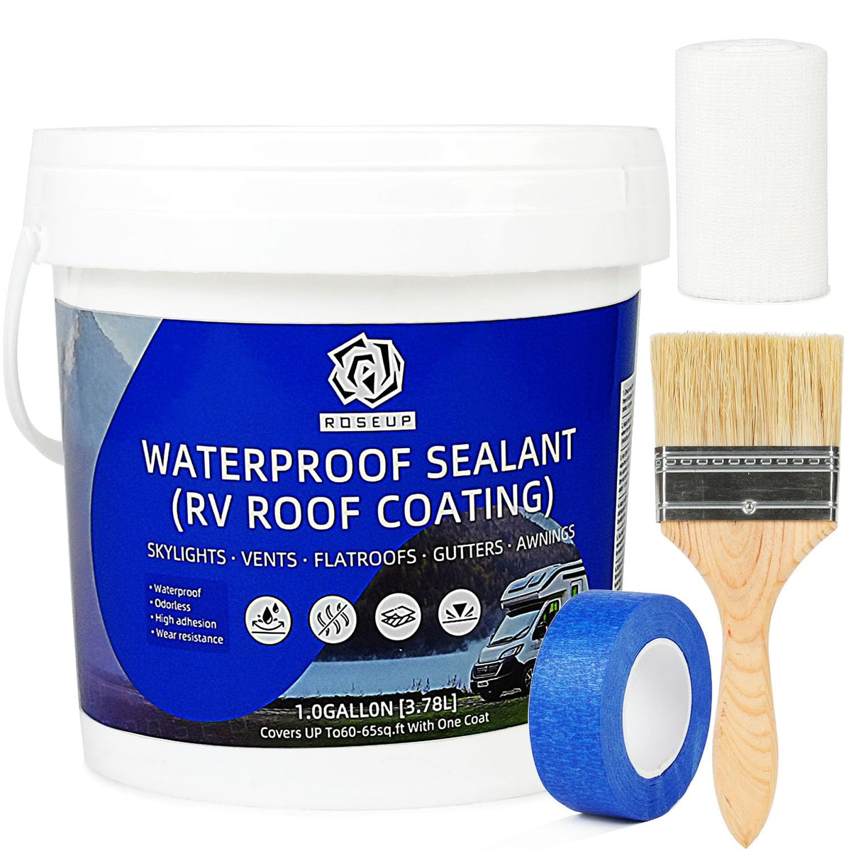 Waterproof Solar Reflective RV Roof Coating, Flexible Elastomeric Camper Sealant, UV Resistant Leak Repair for Motorhomes, Trailers, Metal Flat Roofs, 1 Gallon Snow White Cool Roof Sealant