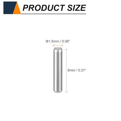 HARFINGTON 50pcs Dowel Pins M1.5(1.5mm) x 8mm 304 Stainless Steel Cylindrical Shelf Support Peg Pin Rod Fasten Elements for Metal Devices Wood Furniture DIY Installation, Silver - size: M1.5 x 8mm