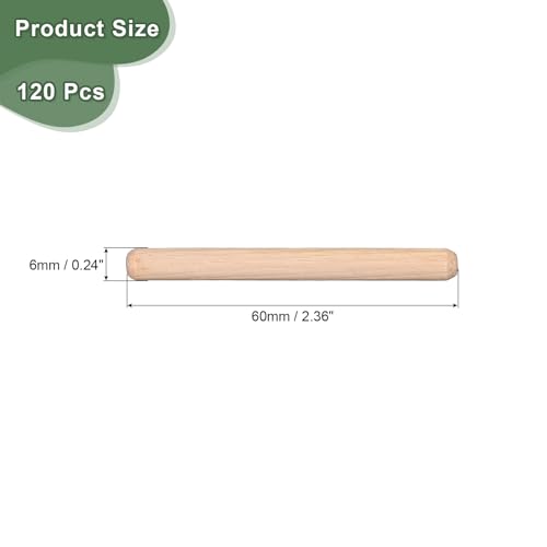 uxcell 120 Pcs Wooden Dowel Pins 6x60mm(0.24x2.36) Fluted Beveled Ends Wood Dowel Pegs Dried Hardwood for Woodworking Furniture Shelf - size: 6x60mm